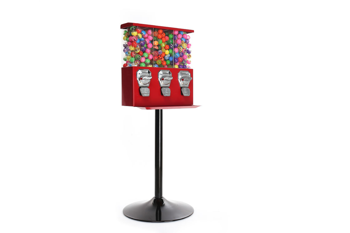 Red gumball vending machine with stand 20kgs 48cm 3 different size products